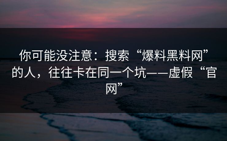 你可能没注意:搜索“爆料黑料网”的人,往往卡在同一个坑——虚假“官网” 你可能没注意:搜索“爆料黑料网”的人,往往卡在同一个坑——虚假“官网”